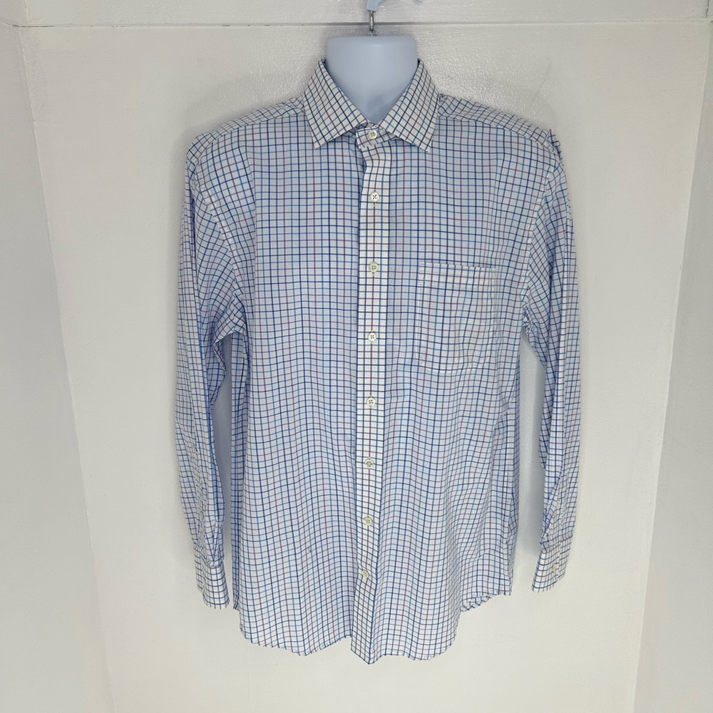 Vineyard Vines Cooper Shirt Size Medium 100% Cotton Blue Check Office Career - Picture 2 of 12
